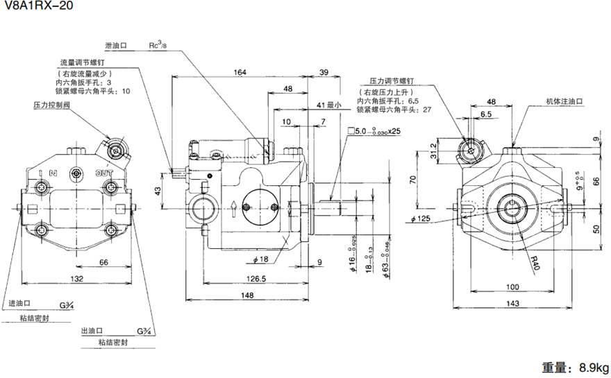 大金柱塞泵V8A1RX-20外形安装尺寸图