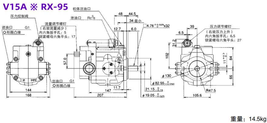 大金柱塞泵V15A ※ RX-95外形尺寸图