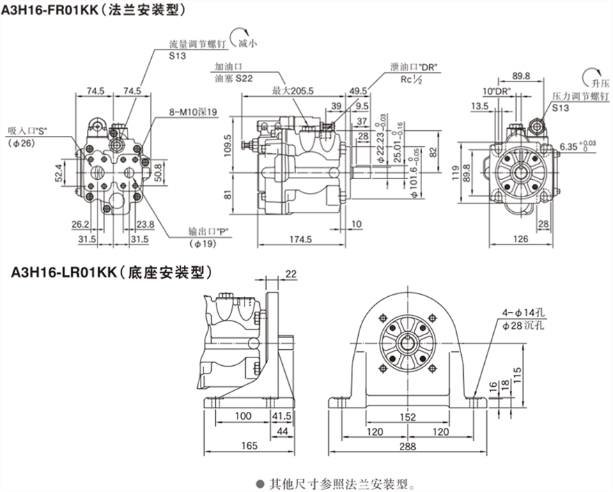 A3H16-FR01KK（法兰安装型）变量柱塞泵安装尺寸图