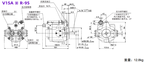 大金柱塞泵V15A ※ RX-95 ，V15A ※ R-95工作原理及外形尺寸图