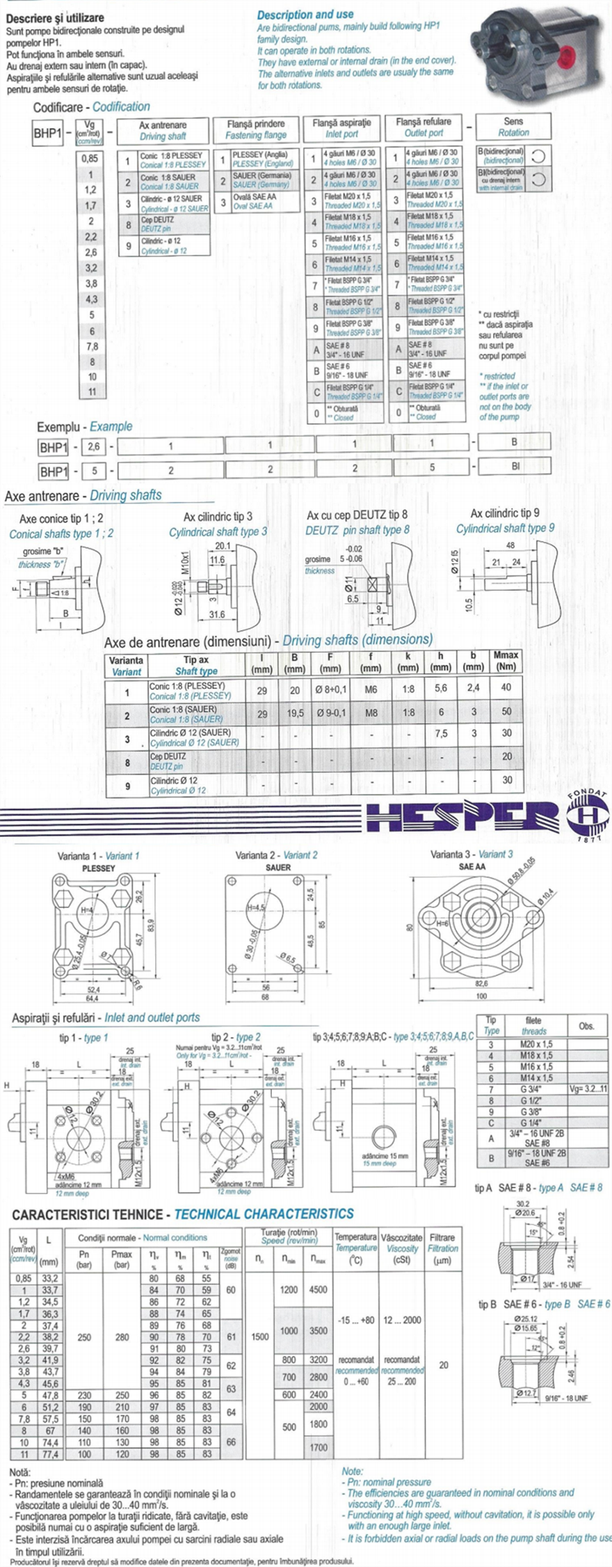 HESPER赫思博BHP1 双向泵型号说明