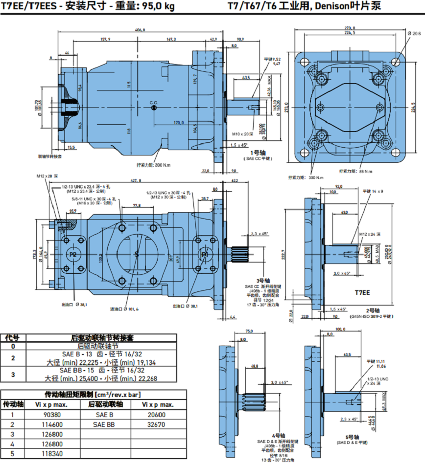 丹尼逊T7EE/T7EES系列叶片泵安装尺寸